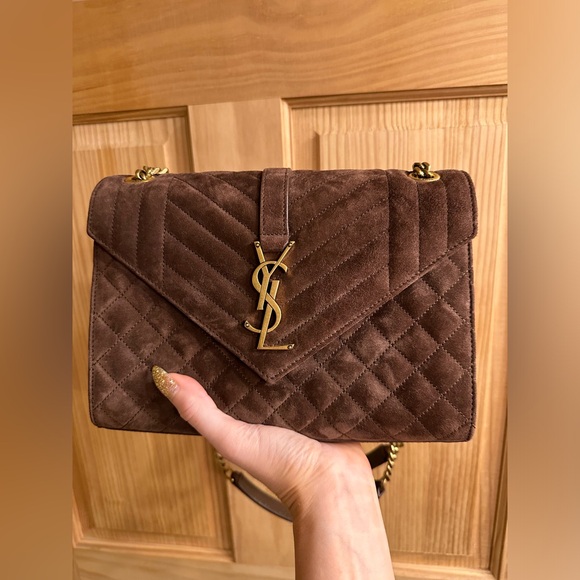 Yves Saint Laurent (ysl) medium suede envelope crossbody handbag/bag dark brown - Picture 9 of 12